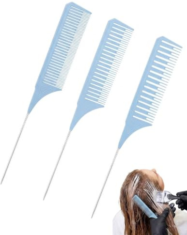 DAFNE 3 Größen Strähnenkamm,Strähnen Kamm, Strähnchenkamm, Professionelle Highlight Stielkamm Antistatischer Haarkamm Haarkamm Friseur SträHnchen Set Färbekamm Professionelle Highlight(Blau)