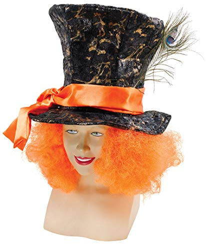Sofias Closet Fancy Dress Large Oversize Mad Hatters Top Hat Feather Sash Orange Hair Attached Alice Wonderland Depp