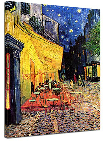 Bilderdepot24 Bild auf Leinwand | Vincent van Gogh Caféterrasse am Abend in 50x70 cm als Wandbild | Wand-deko Dekoration Wohnung alte Meister | 180304-50x70