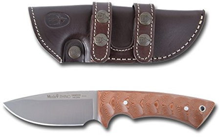 ELECTROPOLIS Jagdmesser Muela Rhino Kojoten Micartagriff, Stahlblech 10 cm SANDVIK 14C28N, mit brauner Jacke + Multi Multipositions-Geschenkkarte