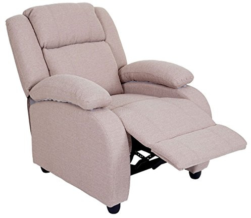 Fernsehsessel Lincoln, Relaxsessel Liege Sessel, Stoff/Textil - creme-grau