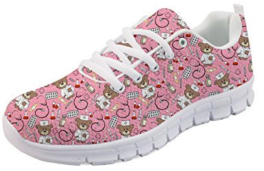 Showudesigns Chaussures de Sport Femme Running Léger Infirmière hopital Chaussure de Travail Course Sneakers Multisports Outdoor Casual Basses Mixte Adulte Baskets - Ours Rose