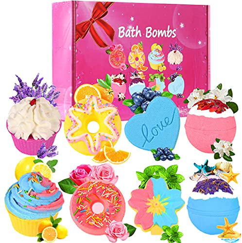 Badebomben Geschenkset,8 Stück Badebomben für Frauen.Organische natürliche handgemachte Aroma-reine ätherische Öl-Schaumbad-Kugeln.Geburtstagsgeschenkidee für Mädchen, Frauen, Kinder