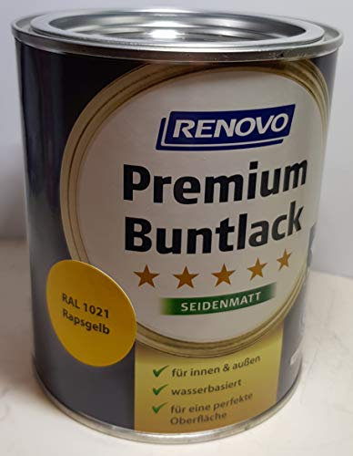 125 ml RENOVO Premium Buntlack seidenmatt, RAL 1021 Rapsgelb