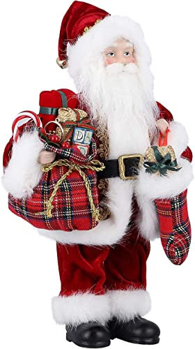 Uten Deluxe Father Christmas Santa Claus Standing Figure With Gift Bag and Lists 12 Inch Xmas Ornament Home Decoration Christmas Figure