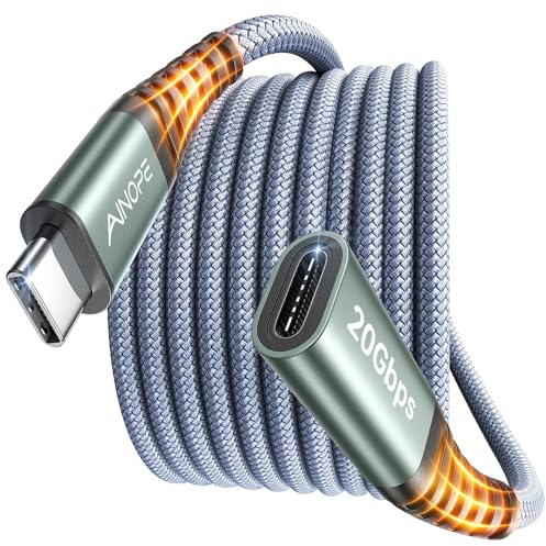 AINOPE USB C Extension Cable 6.6FT, 20Gbps/240W USB3.2 Type C Extender Cord for PSVR 2 Accessories, 4K@60Hz Video Output Braided USB C Female Extension Cable for Hub/PSVR2/Magsafe Charger/Phone,Grey