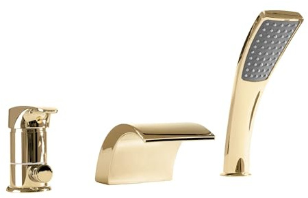 Rea Badewannenarmatur RIVEN GOLD Wasserhahn Badewanne Einhebel Wannenarmatur mit Handbrause Badarmatur aus Messing Mischbatterie (Gold)