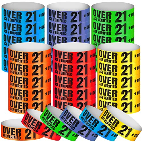600 Pcs Over 21 Wristbands for Events Colored Waterproof Wrist Bands Paper Wristbands for Events Concert Party (Multiple Colors)