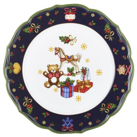 KASANOVA Weihnachtlicher Platzteller 32,5 cm aus Porzellan – Festlicher Dekorteller mit Feinem Rand für die Festtagstafel (Blaue Geschenke)