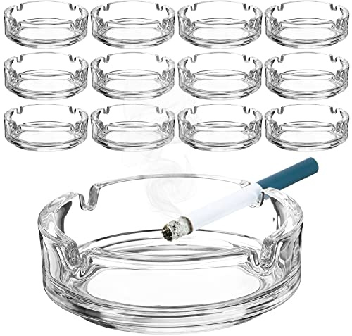 Fabbay 12 Pcs Glass Ashtrays Bulk for Cigarette Cigar Crystal Ashtray Large Home Round Glass Ashtray Office Decor Outdoor Indoor Use for Home Patio Porch Deck Decoration, 4.21x1.3 Inch