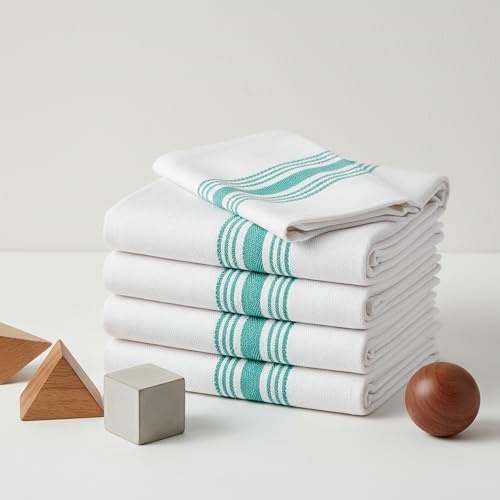 LUXTOGO Geschirrtücher aus Baumwolle Set, Baumwolle Küchentücher, ringgesponnenes Fischgrätenmuster, extra dick (250 g/m²), 50 × 70 cm, Küchenhandtücher Set (Green,5 STK)