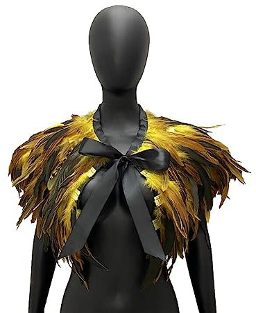 LICHENGTAI Gothic Feder Achselzucken Schalkragen Halskette Halloween Kostüm Epauletten, Umhang Schwarz Kostüm Damen Feder Umhang Cape Federboa Feder Schal Gothic für Halloween Cosplay