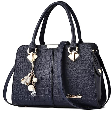 DEEVORCA Elegante Henkeltasche Damen–wasserdichte PU Leder Schultertasche mit Quasten Anhänger, Anti-Diebstahlfach & Verstellbarem Riemen – Ideal für Arbeit, Abendessen, Reisen (Elegantes Marineblau)