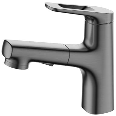 SWHC Wasserhahn Bad Ausziehbar, Badarmatur Waschbecken, Waschtischarmatur Mit Herausziehbarer Brause, Einhand-Waschtischbatterie, Wasserhahn Mit Brause, Mischbatterie Armatur FüR Badezimmer