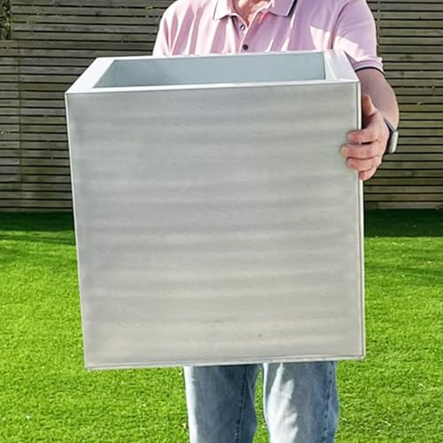 Gardening Naturally Silver Aluzinc Cube Planter - Zinc Lightweight Outdoor Patio Garden Pot with Drainage, Weatherproof & Corrosion-Resistant - Small/Medium/Large (50cm)
