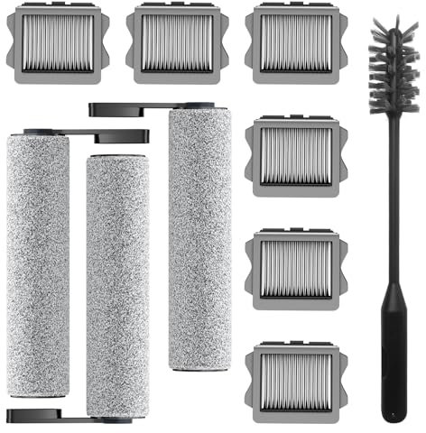Nukisa Vacuum Mop Replacement Parts Compatible with Tineco Roller Brush, Suitable with FLOOR ONE S5, FLOOR ONE S5 Pro Cordless Vacuum Cleaner, Set Refill Includes 3 Roller Brushes and 6 Vacuum Filters