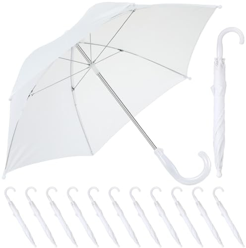 Hillban 12 Pcs Umbrella DIY Second Line Umbrella Parasol for Wedding Bridal Masquerade Party Accessories(White,Full 28 Inch Arc)