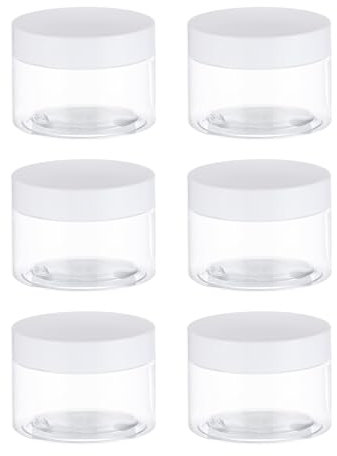 PATIKIL 4oz Plastic Jars with Lids,6 Pcs Refillable Empty Storage Jars Containers Mason Jars with White Cap for Dry Food Cosmetic Peanut Butter Candy Home Kitchen Storage, Clear
