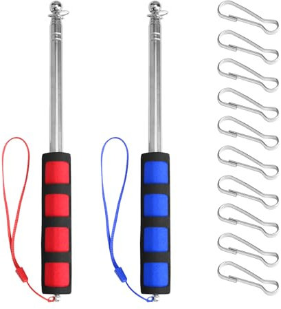 nllkii 2 Pcs Telescopic Flag Pole, 1.2M Stainless Steel Handheld Flagpole with 10 Clips & Lanyard, Portable Extendable Pointer for Tour Guides, Teachers, Camping, Parades (Red & Blue)