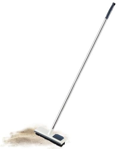 Floor Scrubbing Brush - Telescopic Handle 2 in 1 Scraper Brush Stiff | Floor Scrubber with Long Handle | Scrubbing Brush with Long Handle | Scrubbing Brush for Floor Grout with Squeegee | Floor