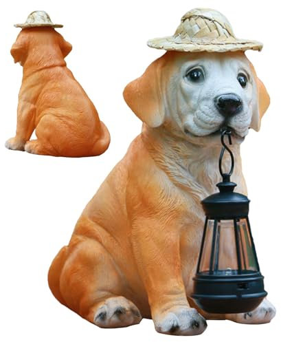 Dreuhuing Statues de Chien d'extérieur, Statue de Jardin Solaire pour Chien | Figurine de Chiot - Figurines solaires Mignonnes de Jardin de Chien avec Lanterne pour Le Jardin de Maman Grand-mère