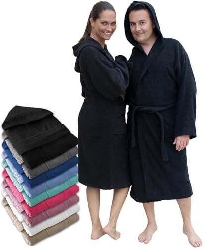LEBENGOOD Albornoz Hombre con Capucha 100% Algodón OEKO-TEX, Toalla Rizo Americano 450 gsm,Albornoces Juveniles, Ducha, Piscina, Bata Baño, Unisex,Mujer, Tallas S M L XL XXL 3XL (Hom.Cap. Negro XXL)
