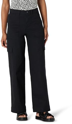 Amazon Essentials Pantaloni Cargo Kaki da Donna a Vita Alta, vestibilità Regolare, Lunghezza Intera, Nero, 46