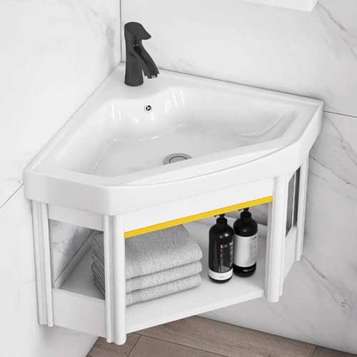 BRCYKRWY Kleines Eckwaschbecken Zur Wandmontage Mini Waschbecken Dreieckiges Wandwaschbecken Klein Waschbecken Gäste Wc Porzellan Kleines Eckwaschbecken Zur Wandmontage Keramik Eckwaschbecken