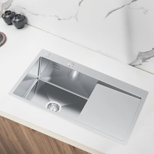 Velazo. Küchenspüle 1 Becken, Spüle 78x49cm, Edelstahl INOX Spülbecken mit Abtropfbrett rechts, Moderne Küchenspülen, Spülbecken Küche