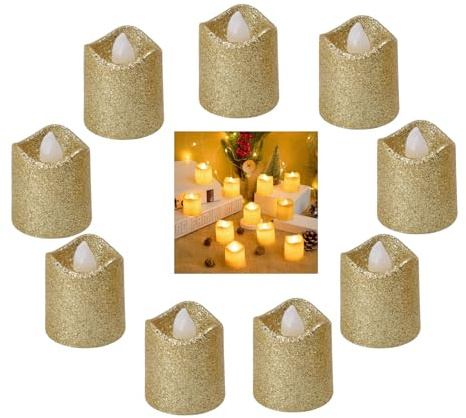 Lot de 24 bougies chauffe-plat LED dorées, lumière chaude, sans flamme, à piles, fausse bougie pour Noël, la Saint-Valentin, Diwali, mariage, anniversaire, décoration de table
