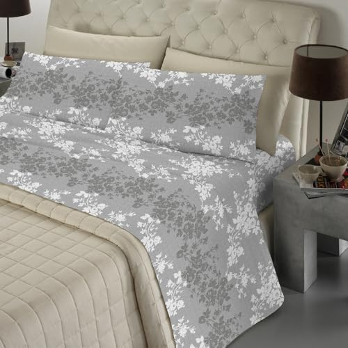 Banzaii - Completo Lenzuola Singolo 100% Cotone Made in Italy, con Angolo h 30 cm, Renata grigio