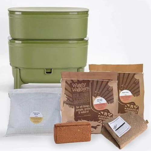 Wiggly Wigglers Compact Worm Farm from - Include 2kg Lime Mix, 2kg Worm Trade, Moisture Mats, Bedding Blocks, and Worm Farm | Organic Fertiliser (Unit + Starter Pack + 500g Composting worms)