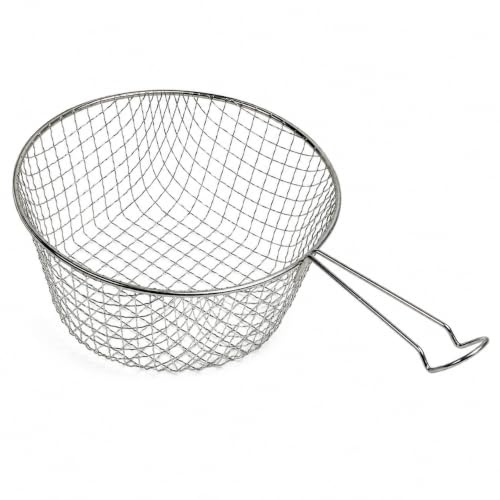 Stainless Steel Deep Fryer Basket with Handle, 18 cm Mesh Strainer for Chips and Foods, Silver