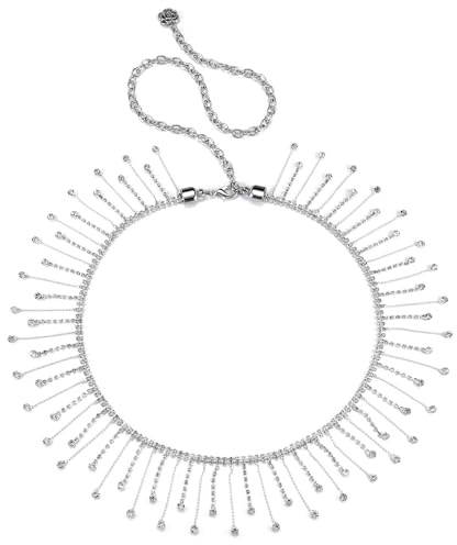 CHIC DIARY Glitzer Kettengürtel mit Strass Quaster Dekorativer Gürtel für Kleid Bauchkette Taillenkette Kleidgürtel