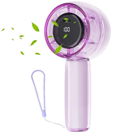 Ventilatore Portatile con Luci a LED,Ventilatore USB Velocità Regolabile (1 – 100),Display HD mini Ventilatore,USB Ricarica Rapida 2H,Ventilatore Potente per Viaggi/Esterno/Casa/Ufficio - Viola
