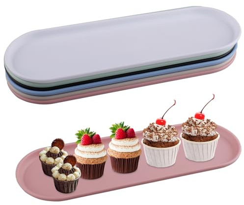 Hocadrv 6 Stück Tablett Oval Dekotablett Kleines Tablett Dekoschale | Servierteller Dekoteller 29 x 9,4 cm Speiseteller für Dessert Kosmetik Schmuck(6 Farbe)