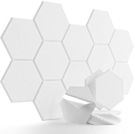 FLOWERUN 12 Stück Hexagon Akustikpaneele Selbstklebend, Schallabsorber aus Schaumstoff zur Schalldämmung, Akustikplatten Wandpaneele zur Geräuschreduzierung im Studio Büro Musikzimmer (Weiß)