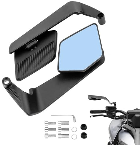 AULESSE Specchietto Retrovisore per Moto Universali Specchietti Moto Manubrio, M8/M10 Filettatura, Specchietto Laterale Invisibile Regolabile in Lega di Alluminio per Scooter e Auto da Strada (Blu)