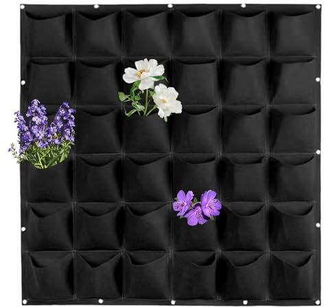 Vertikaler Wand-Pflanzgefäß, hängende Pflanztasche, 100 x 100 cm, 36 Taschen, Filztasche, Gartenpaneel, platzsparend, umweltfreundlich, Pflanzdekoration für Tomaten, ,