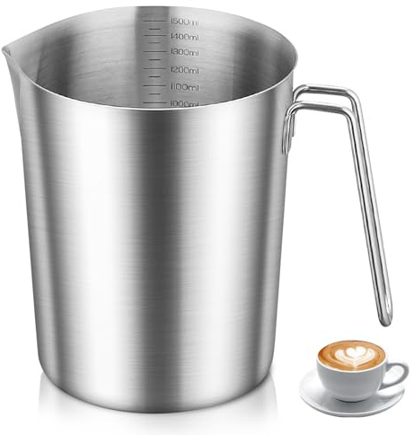 GOMETY Messbecher Edelstahl 1500 ML, 304 Edelstahl Messbecher mit Griff & Skalierung Spülmaschinengeeignetes Milchkännchen Edelstahle Robuster Messbecher1,5L für Küche, Backen, Milch, Flüssigkeiten