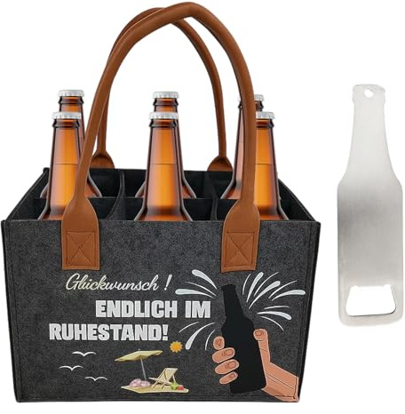 Männerhandtasche Bier, 1 Filz-Biertasche für 6 Flaschen mit Flaschenöffner, Praktisches Ruhestand Geschenk für Männer, Ideal für Rentner, Outdoor-Grillen und Feiern