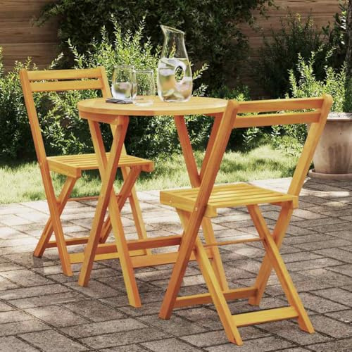 Qnhdfrt Set da bistro pieghevole da 3 pezzi in legno massello di acacia marrone tavolo rotondo e 2 sedie pieghevole per balcone terrazza giardino