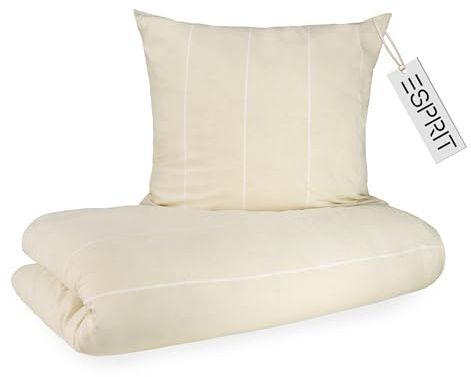 Esprit Flanell Bettwäsche 135x200 Baumwolle Beige - Luxus Bettwäsche-Set 2teilig Öko - kuschelig warm & flauschig - 135 x 200-1 Bettwäschebezug und 1 Kopfkissenbezug 80x80cm - Herbst & Winter