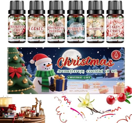Weihnachten Ätherische Öle Set Für Diffuser, 6 X 10ml Duftöl Weihnachten,Naturrein Aromatherapie Duftöl Für Diffusor Raumduft Für Zuhause Büro Auto Wellnessbereich Seifenherstellung Kerzen Badezimmer