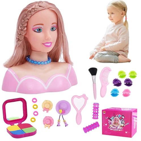 Takingup Cabeza de muñeca para peinar el Cabello, 35 Piezas/Juego de Cabeza de muñeca simulada para niños - Maquillaje imaginativo Aprendizaje de Juguetes de simulación para niñas, Juego 3