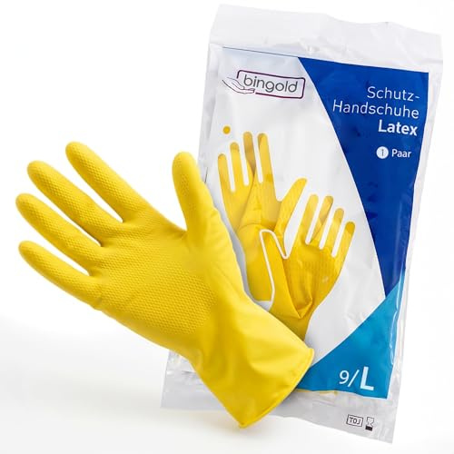 G.I.V. Wiederverwendbare Reinigungshandschuhe - Naturlatex Gummihandschuhe mit Innenbeflockung aus Baumwolle, Wasserdicht & Rutschfest, Chemikalienhandschuhe, Schutzhandschuhe (Größe L/9 - 1 Paar)