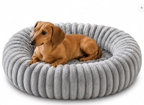 Tierschatz Hundebett, kleines Katzenbett, 50 cm und 80 cm Durchmesser, Hundekörbchen, Hundekissen waschbar, weiche Polsterung, rutschfest, Grau (50 cm x 50 cm)