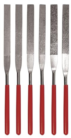 SE 74330DF 6-Piece Flat Diamond Grit File Set - Multi-Grit for Metals, Glass, Stones - 7 Length, 2 Diamond Surface, Round Handles - Includes PVC Pouch
