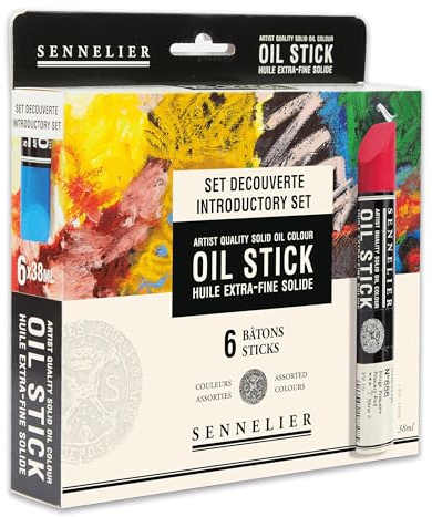 Sennelier Oil Bar Set of 6 x 38ml Sticks | Artist quality oil sticks, direct application to canvas, metal, paper, wood, 6 colours included