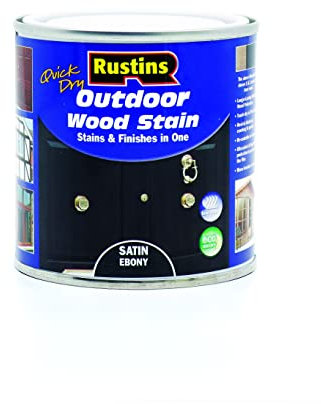 Rustins Quick Dry Outdoor Wood Stain Ebony 250ml- Durable and Weather-Resistant Finish, Fast Drying, Vibrant Color for Decks, Fences, & Furniture, Available in Many Wood Shades